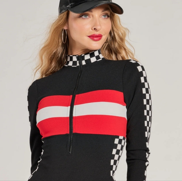 Racing Hottie Long Sleeve Checkered Bodysuit - Picture 3 of 3